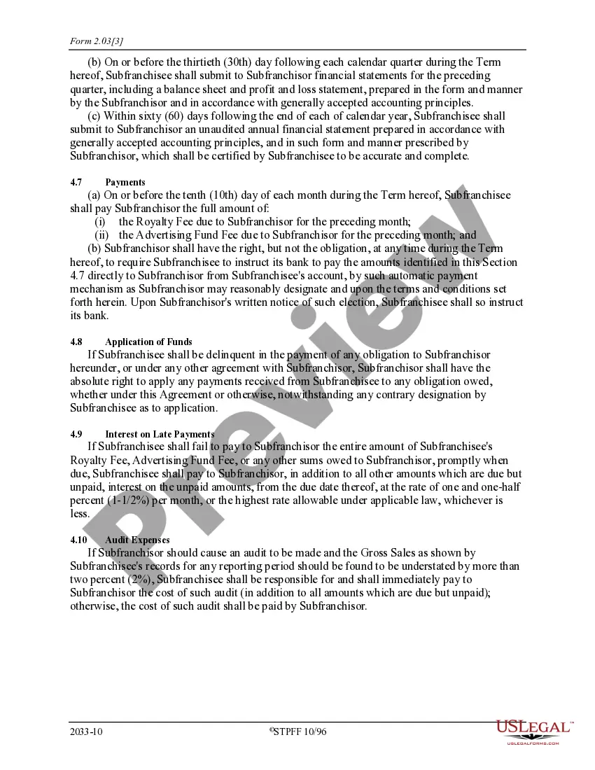 Get Subfranchise Agreement Preview Subfranchise Agreement