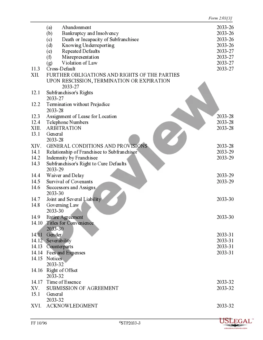 Get Subfranchise Agreement Preview Subfranchise Agreement