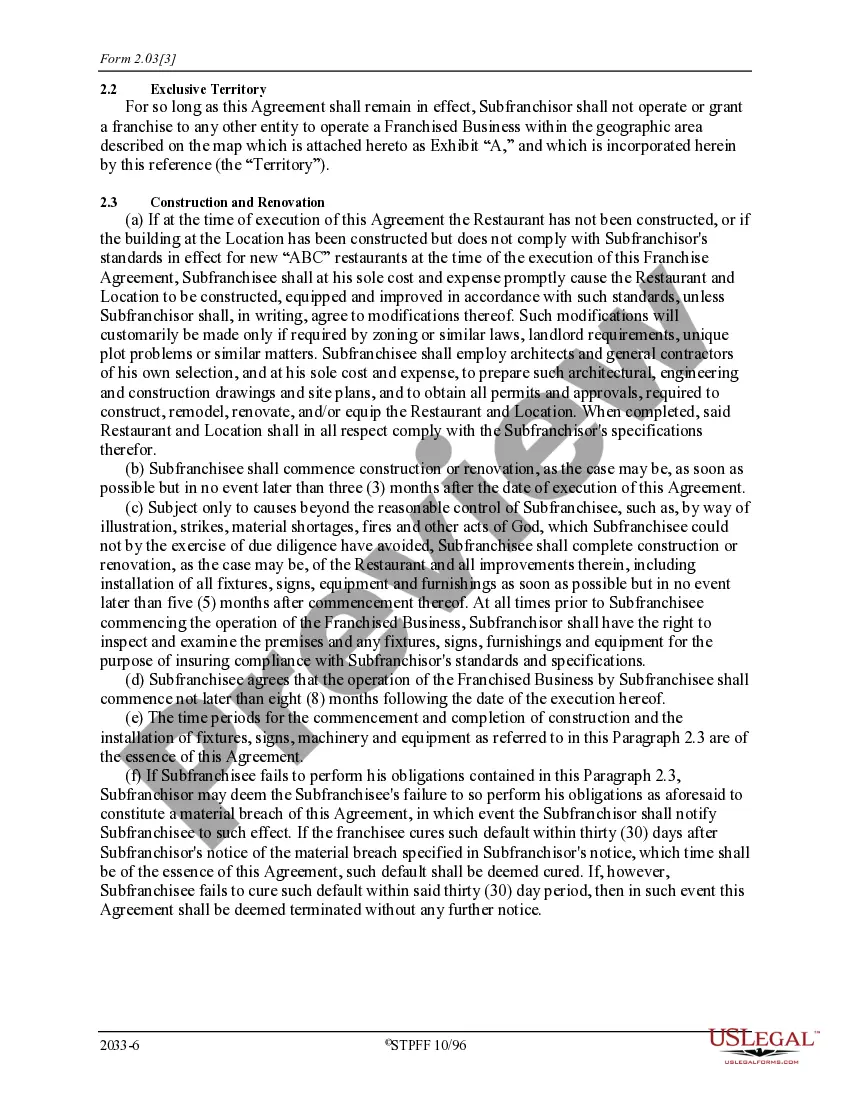 Get Subfranchise Agreement Preview Subfranchise Agreement