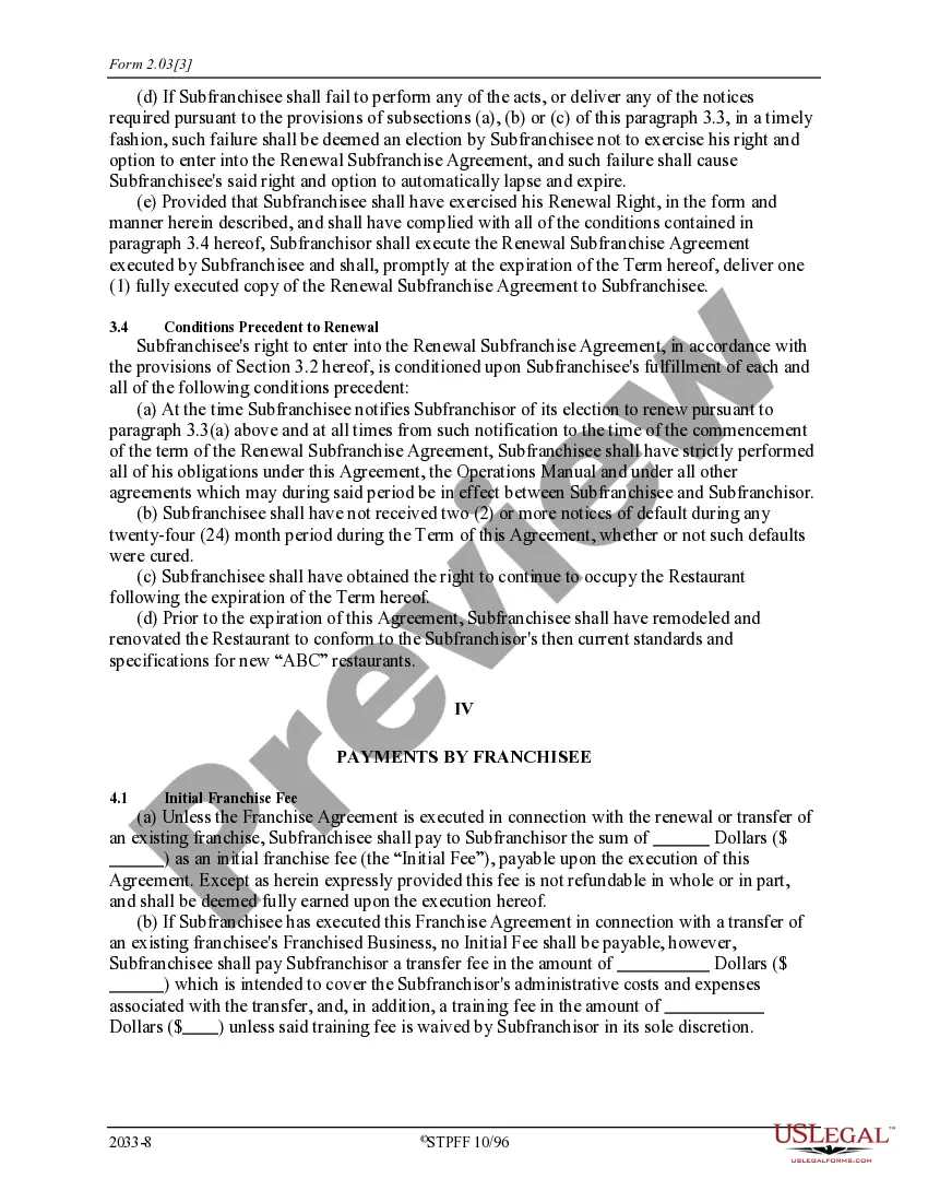 Get Subfranchise Agreement Preview Subfranchise Agreement