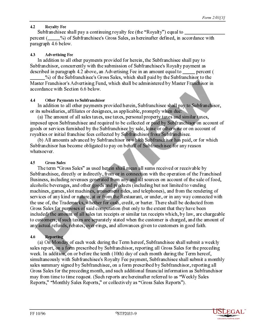 Get Subfranchise Agreement Preview Subfranchise Agreement