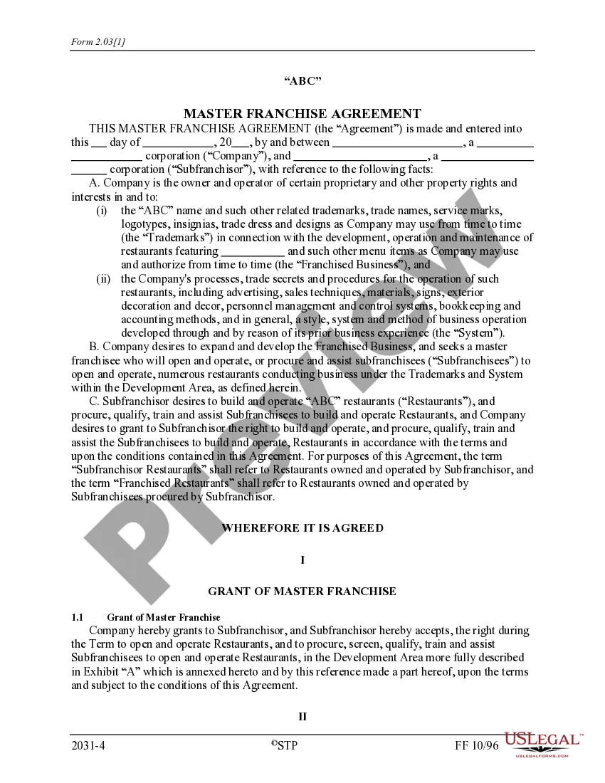 Get Master Franchise Agreement Preview Master Franchise Agreement
