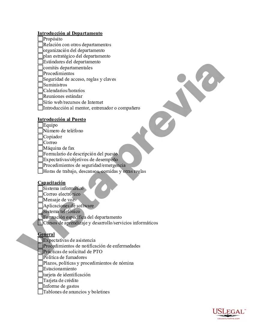 Preview Lista de verificación de orientación para supervisores
