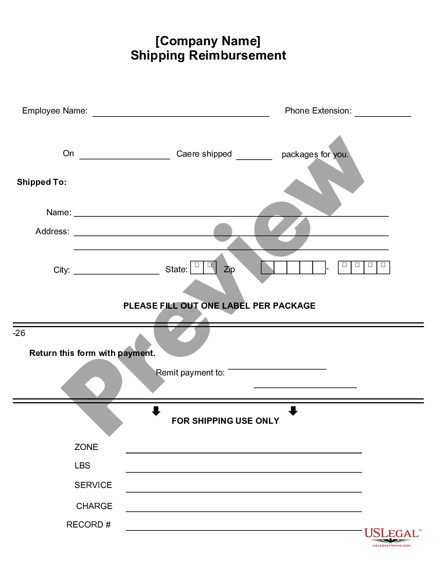 Illinois Shipping Reimbursement - Company Form | US Legal Forms