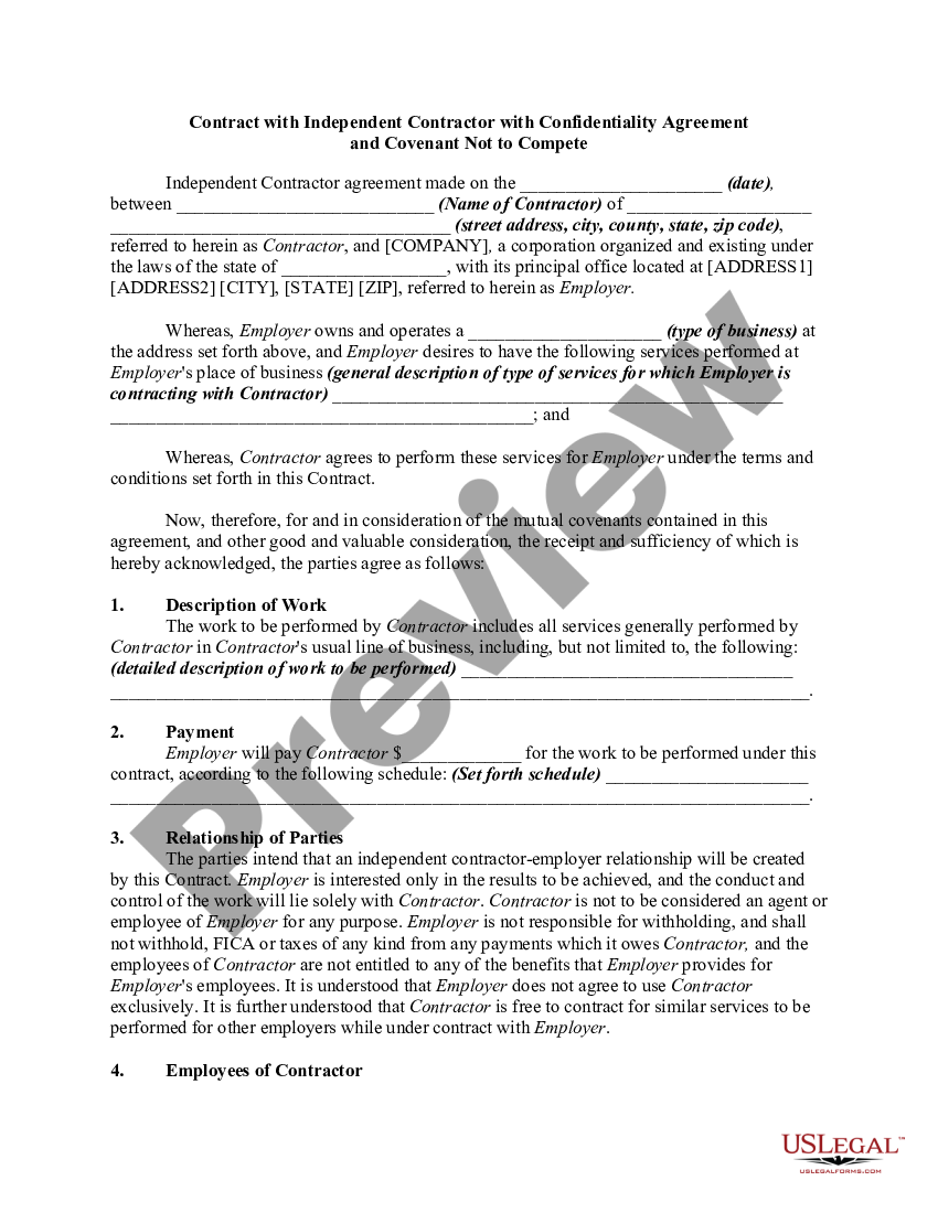 Contract with Independent Contractor with Confidentiality Agreement and ...