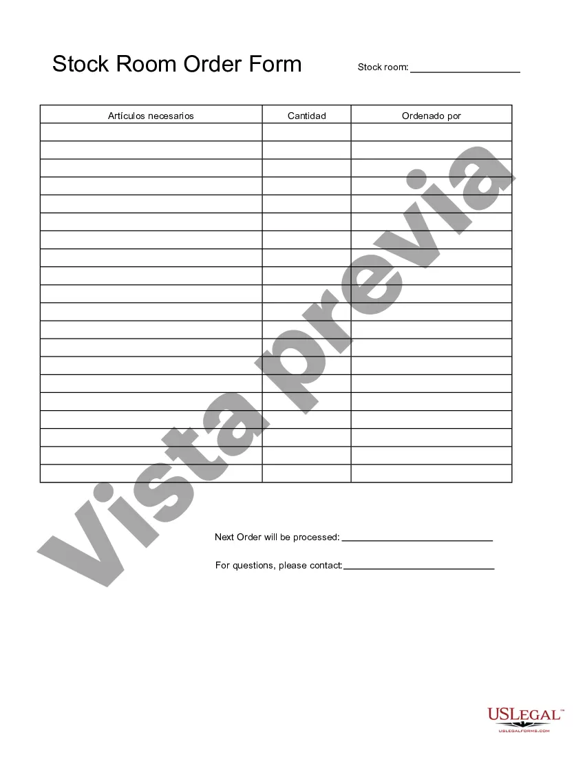 Preview Formulario de pedido de almacén