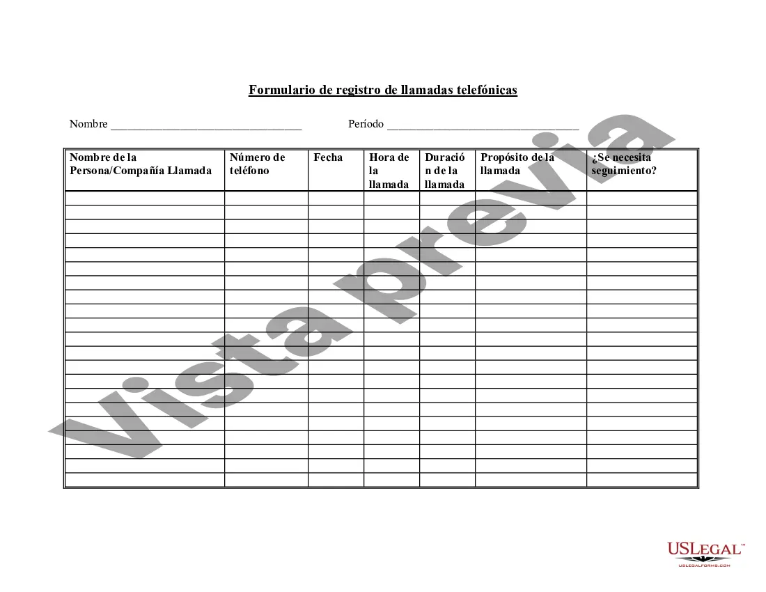 Preview Formulario de registro de llamadas telefónicas