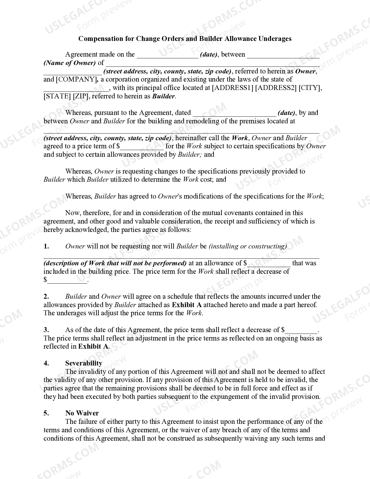 Compensation for Change Orders and Builder Allowance Underages - Change ...