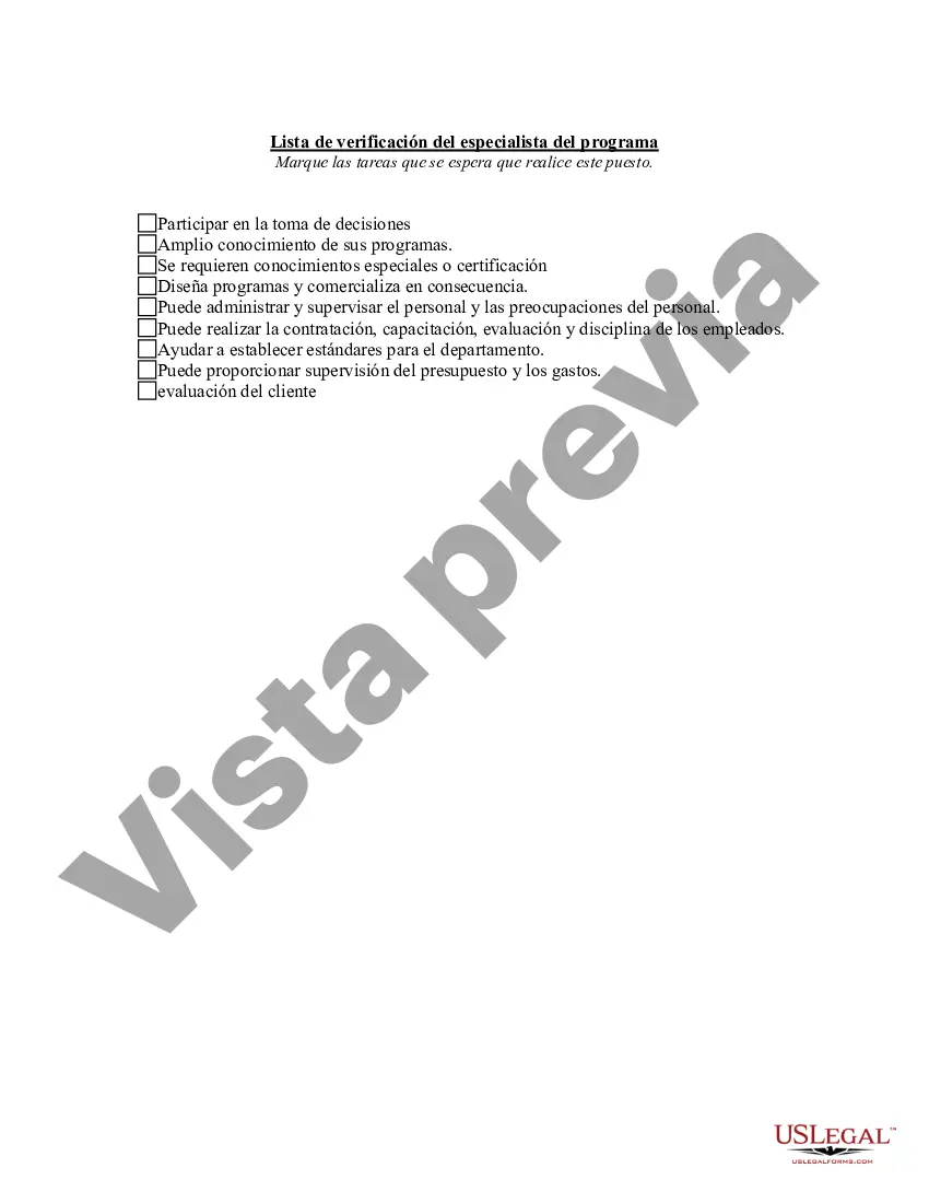 Preview Lista de verificación del especialista del programa