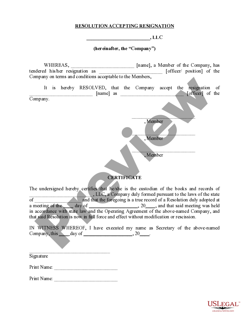 Resolution of Meeting of LLC Members to Accept Resignation of Officer ...