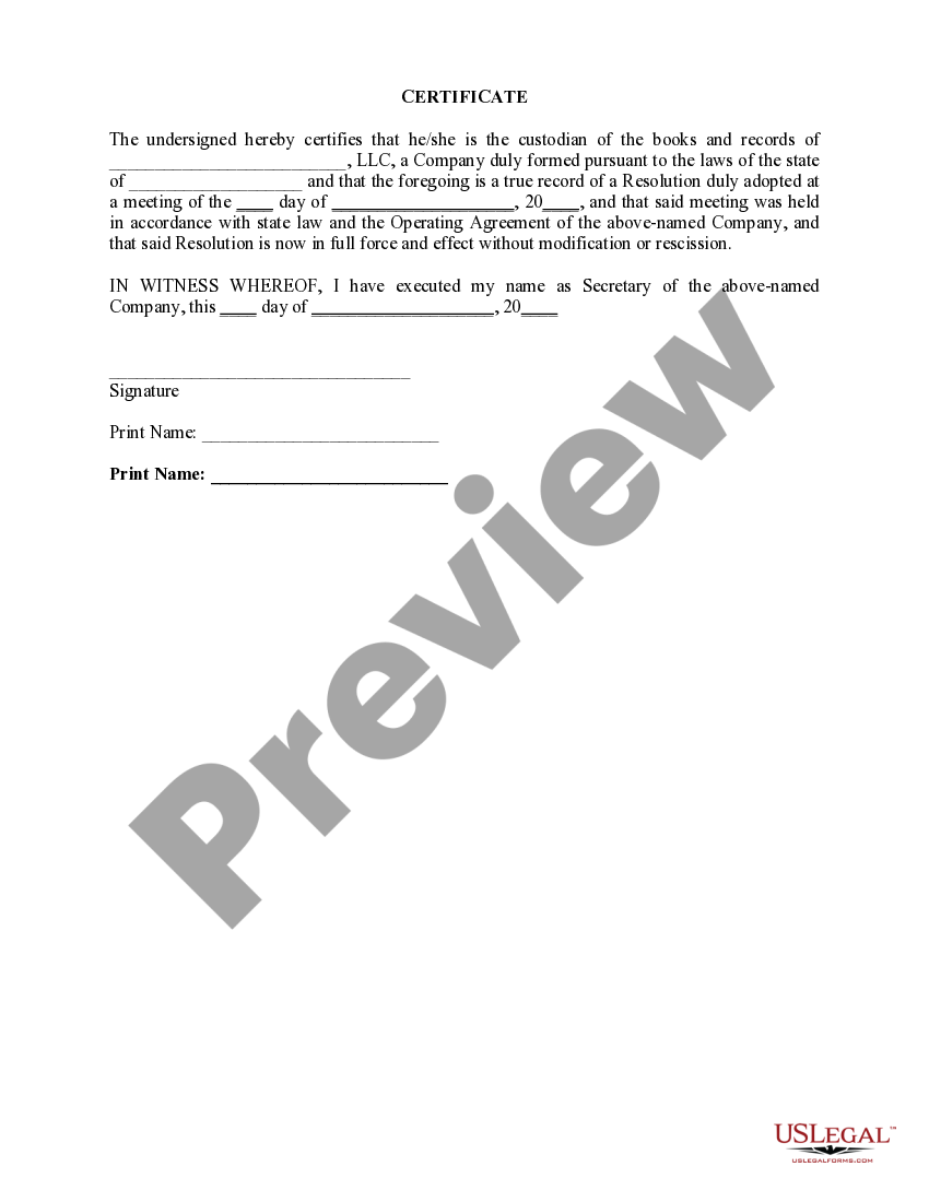 Resolution of Meeting of LLC Members to Accept Resignation of Officer ...