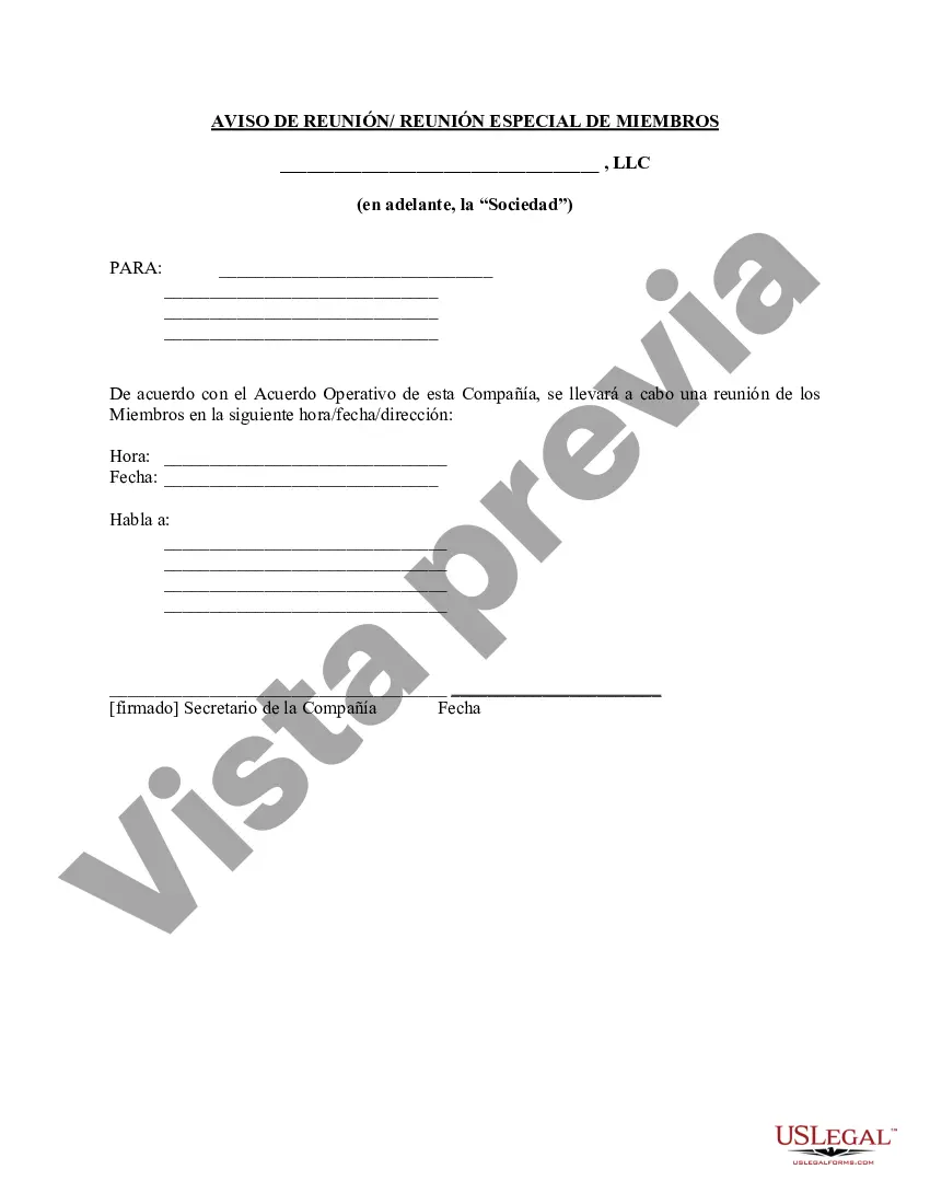 Preview Aviso de reunión - Reunión especial de miembros de LLC