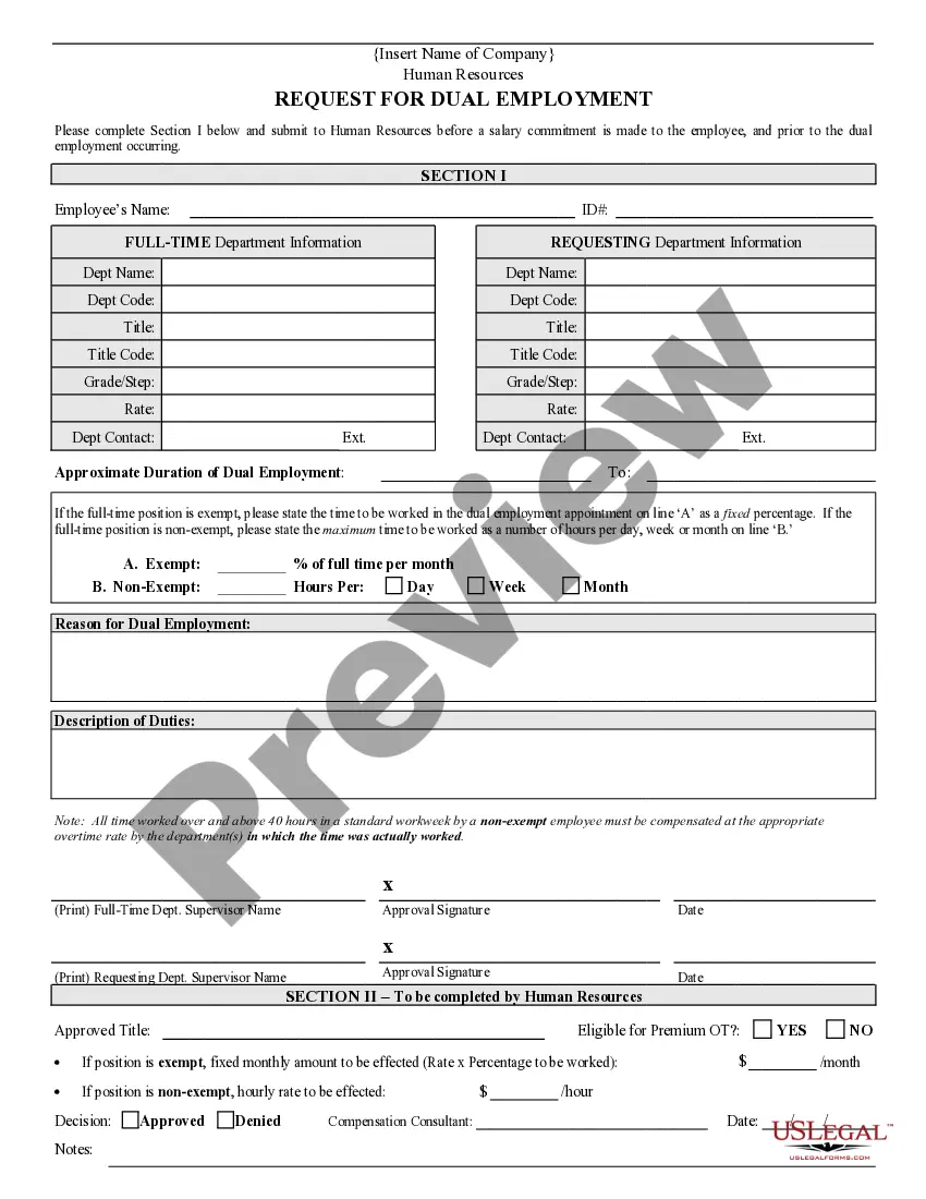 Preview Request for Dual Employment