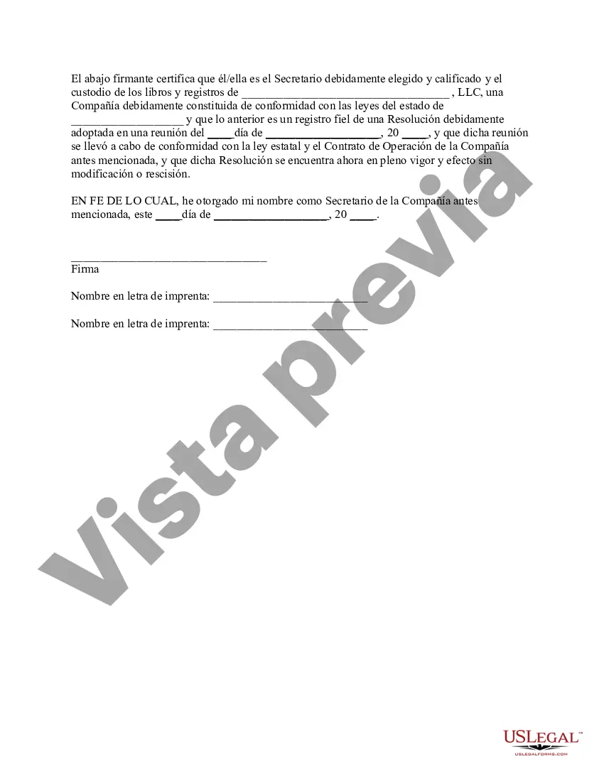 Preview Resolución de la reunión de los miembros de la LLC para aprobar la ejecución del arrendamiento