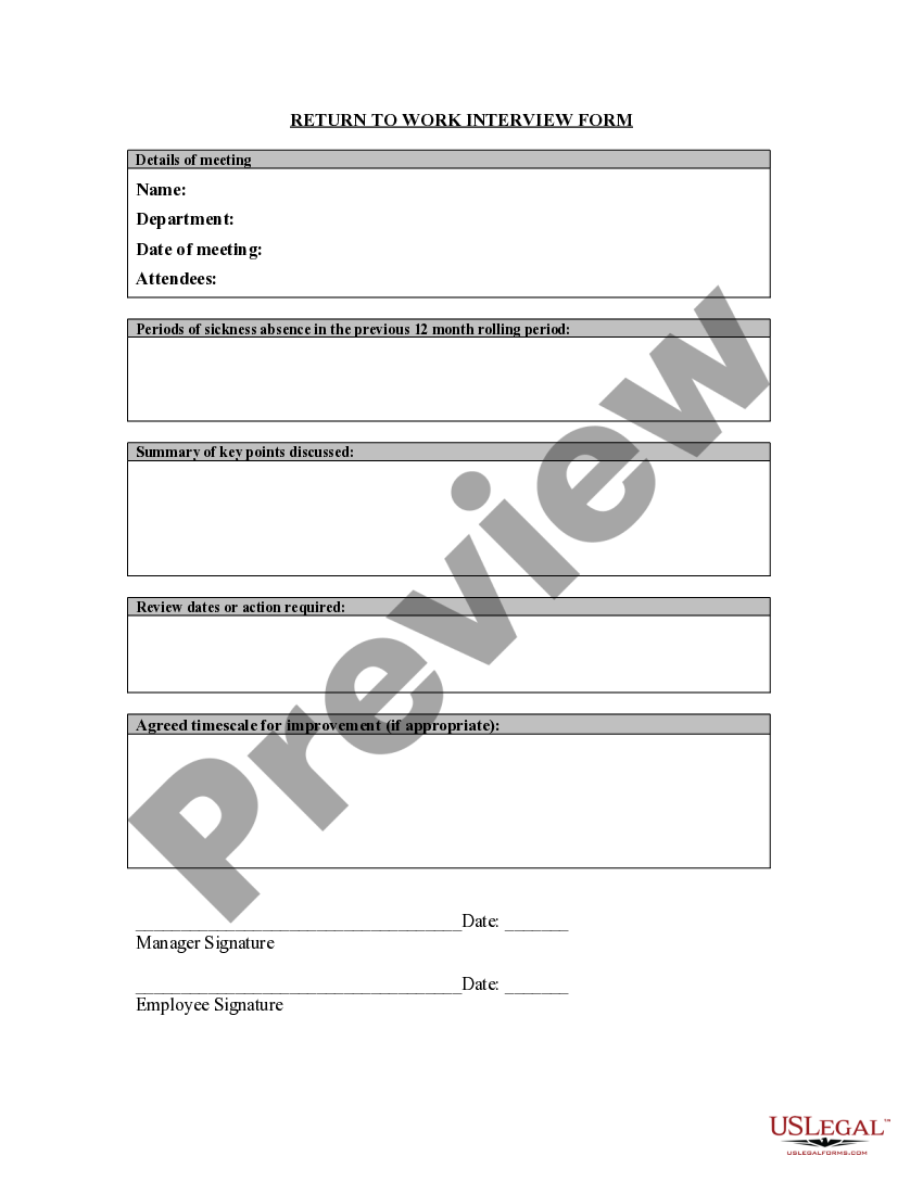 Wyoming return to work interview form return work us legal forms