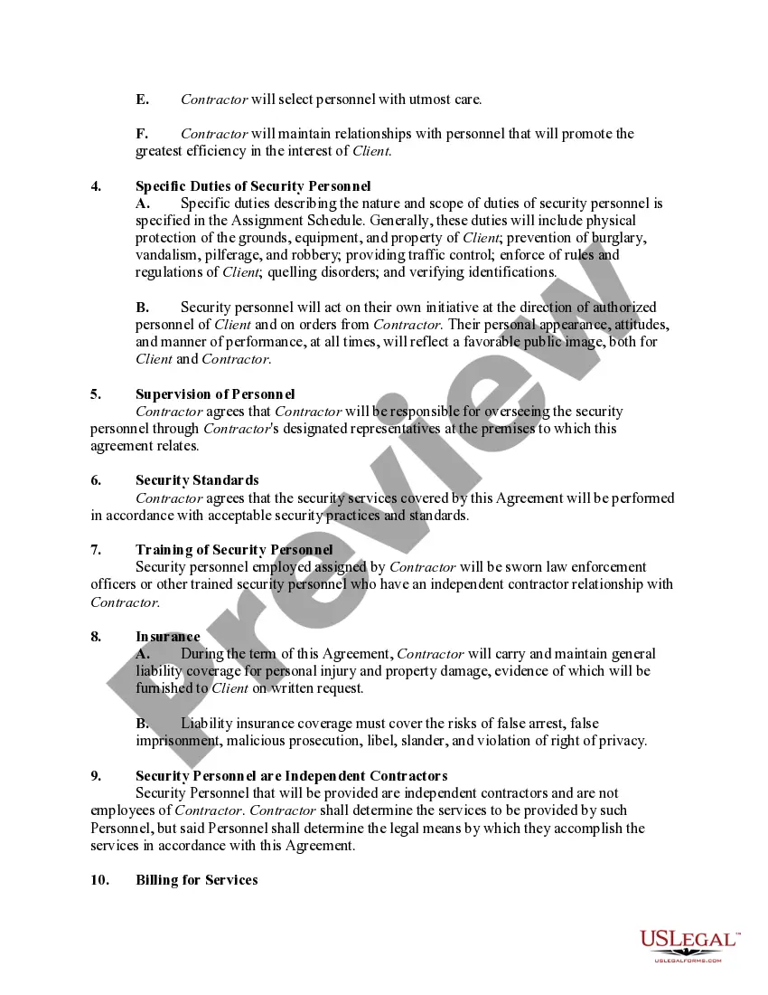 Get Agreement to Provide Security, Surveillance and/or Traffic Control Services Security Personnel to be Independent Contractors Preview Agreement to Provide Security, Surveillance and/or Traffic Control Services Security Personnel to be Independent Contractors