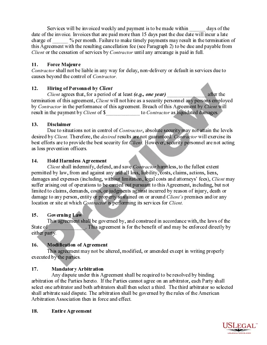 Get Agreement to Provide Security, Surveillance and/or Traffic Control Services Security Personnel to be Independent Contractors Preview Agreement to Provide Security, Surveillance and/or Traffic Control Services Security Personnel to be Independent Contractors