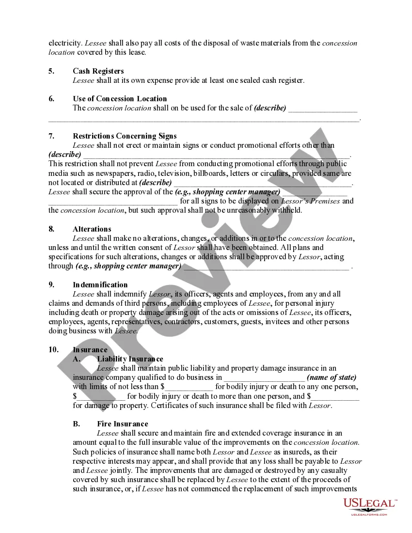 Preview Lease of Space or Booth to Sell and Concessions