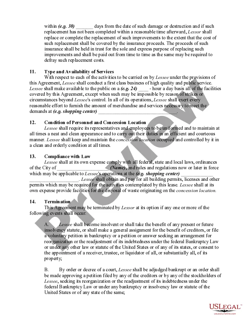 Preview Lease of Space or Booth to Sell and Concessions