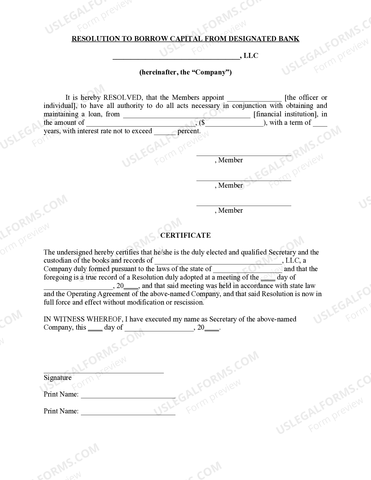 Nebraska Resolution of Meeting of LLC Members to Borrow Capital from