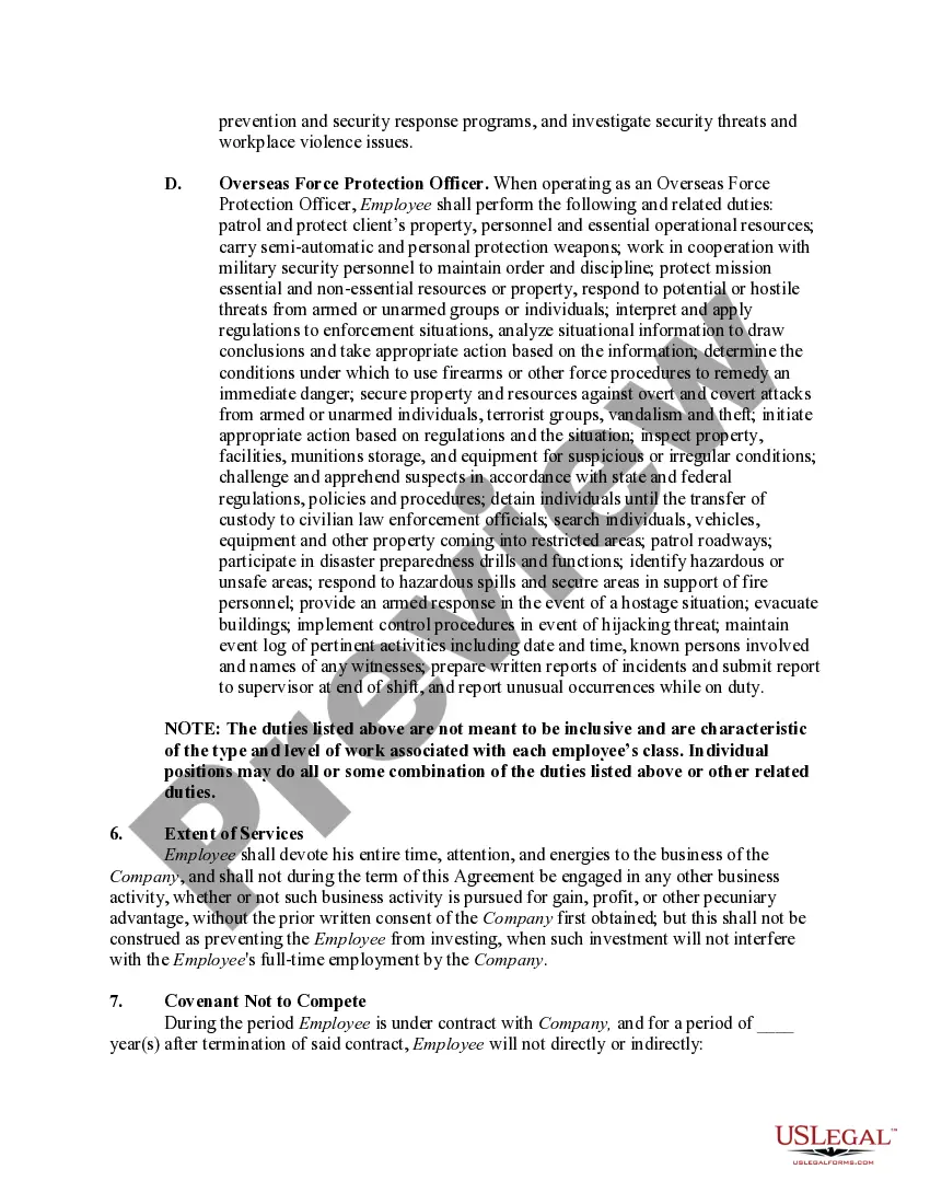 Preview Employment Agreement with a Security, Investigator, Personal Protection, and/or Overseas Force Protection Officer