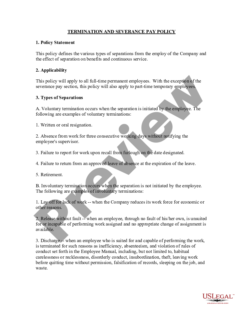 Severance Policy Template Severance Policy Template