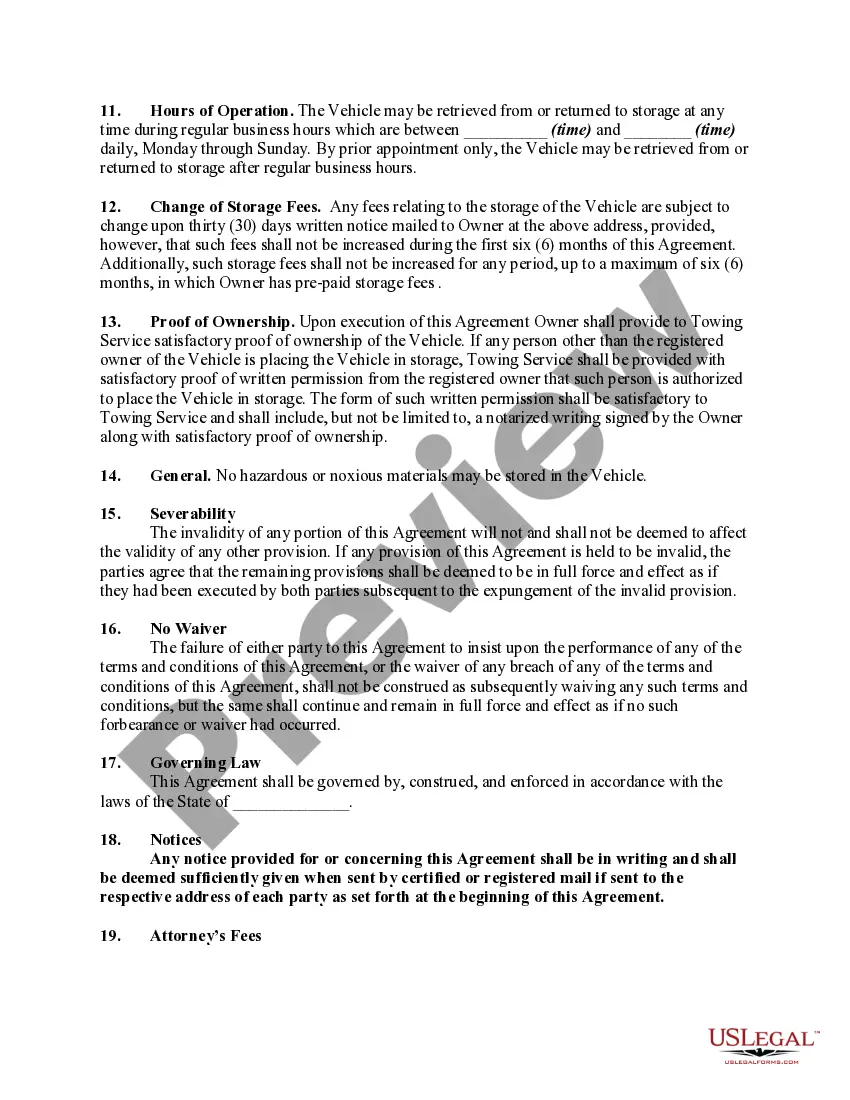 Get Contract for Vehicle Towing, Wrecker and Storage Services Preview Contract for Vehicle Towing, Wrecker and Storage Services