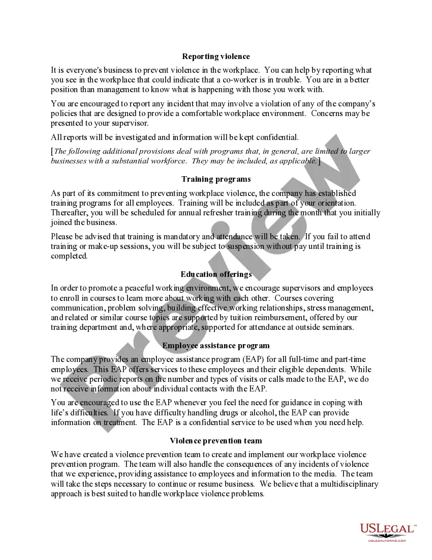 Get Violence in the Workplace Prevention Policy Preview Violence in the Workplace Prevention Policy
