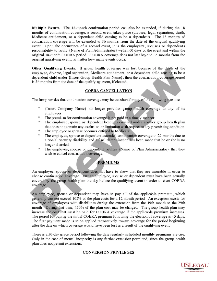 Get Summary of Rights and Obligations under COBRA Preview Summary of Rights and Obligations under COBRA
