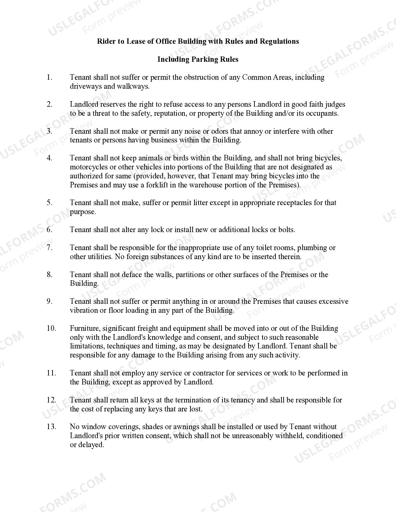 Rider to Lease of Office Building with Rules and Regulations Lease