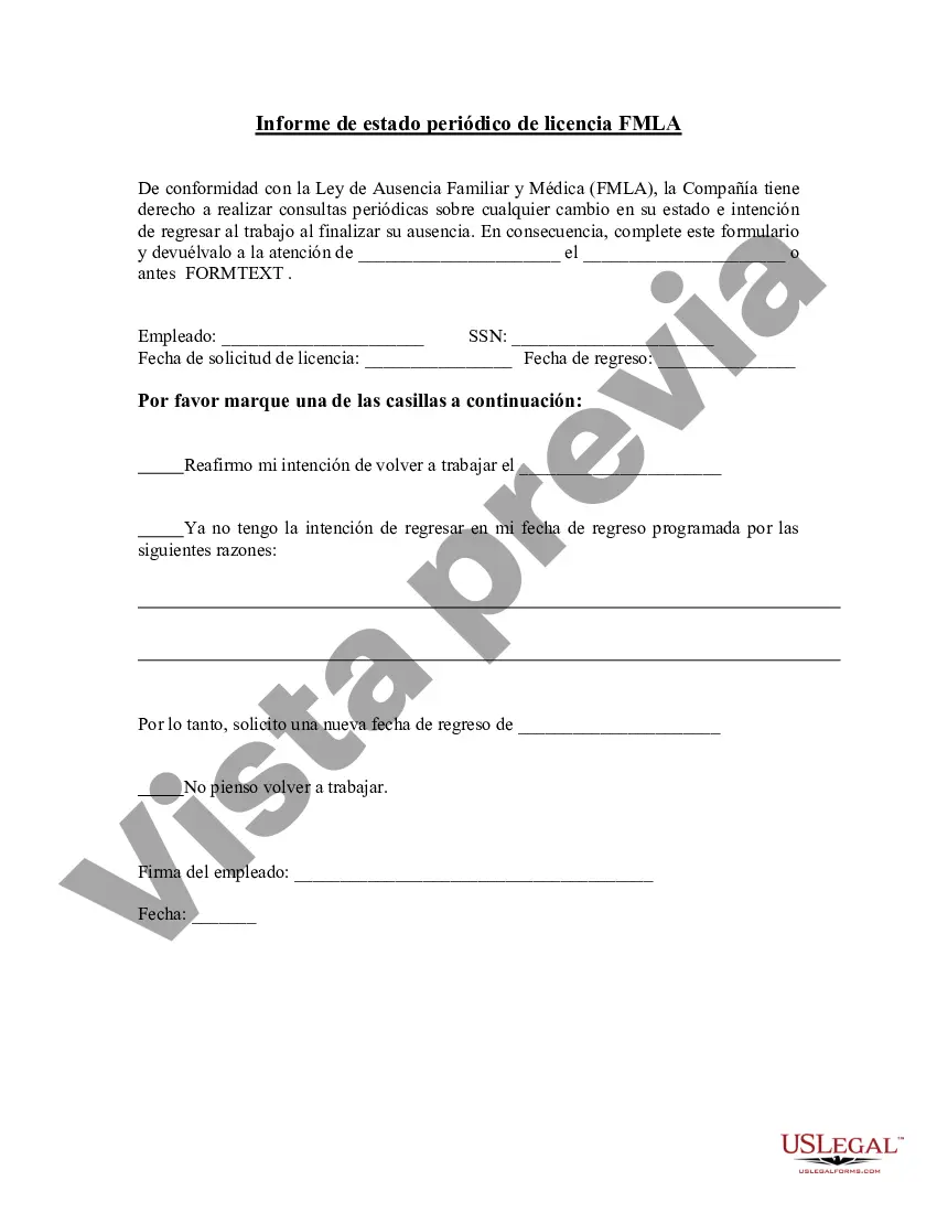 Preview Informe de estado periódico de licencia FMLA