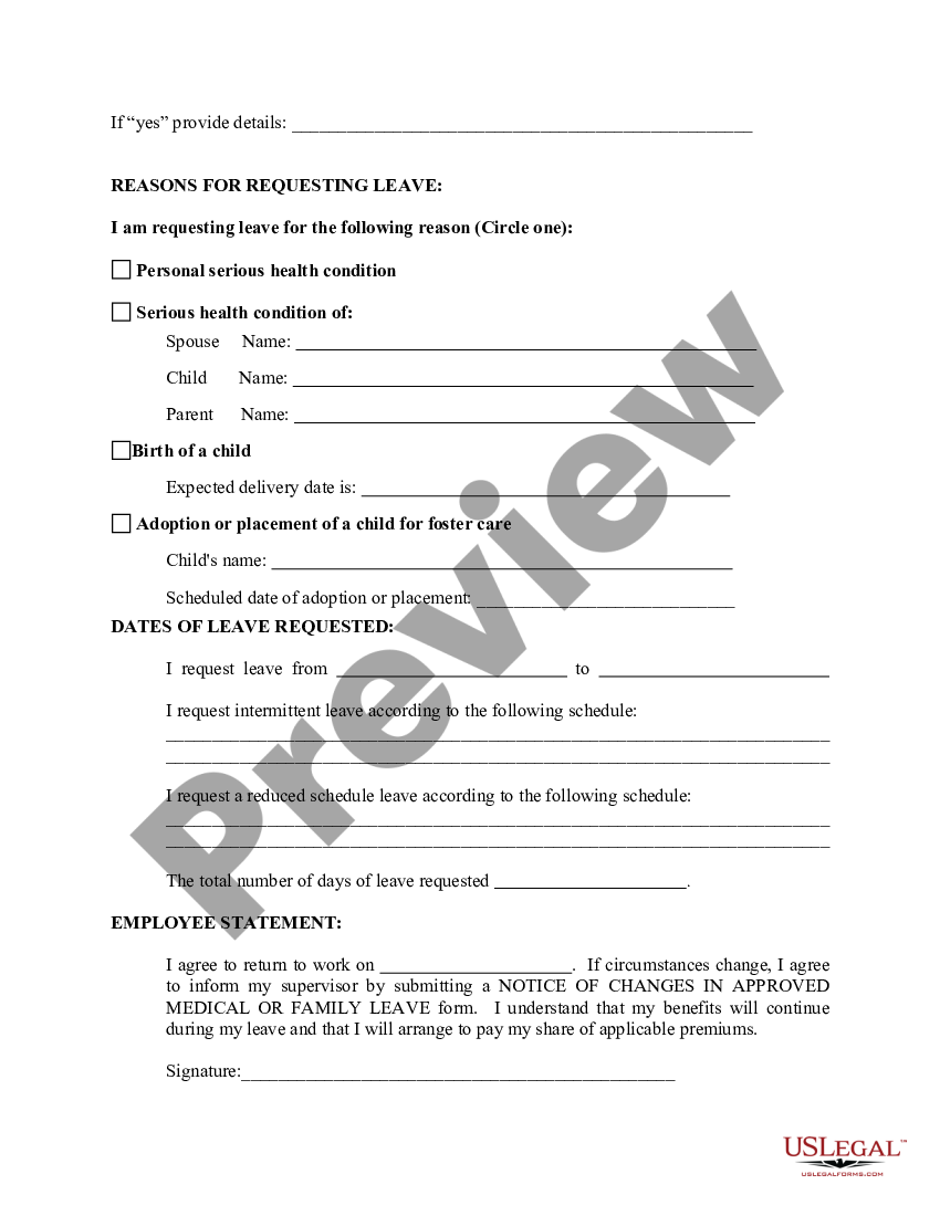 Family and Medical Leave Request Form - Fmla | US Legal Forms