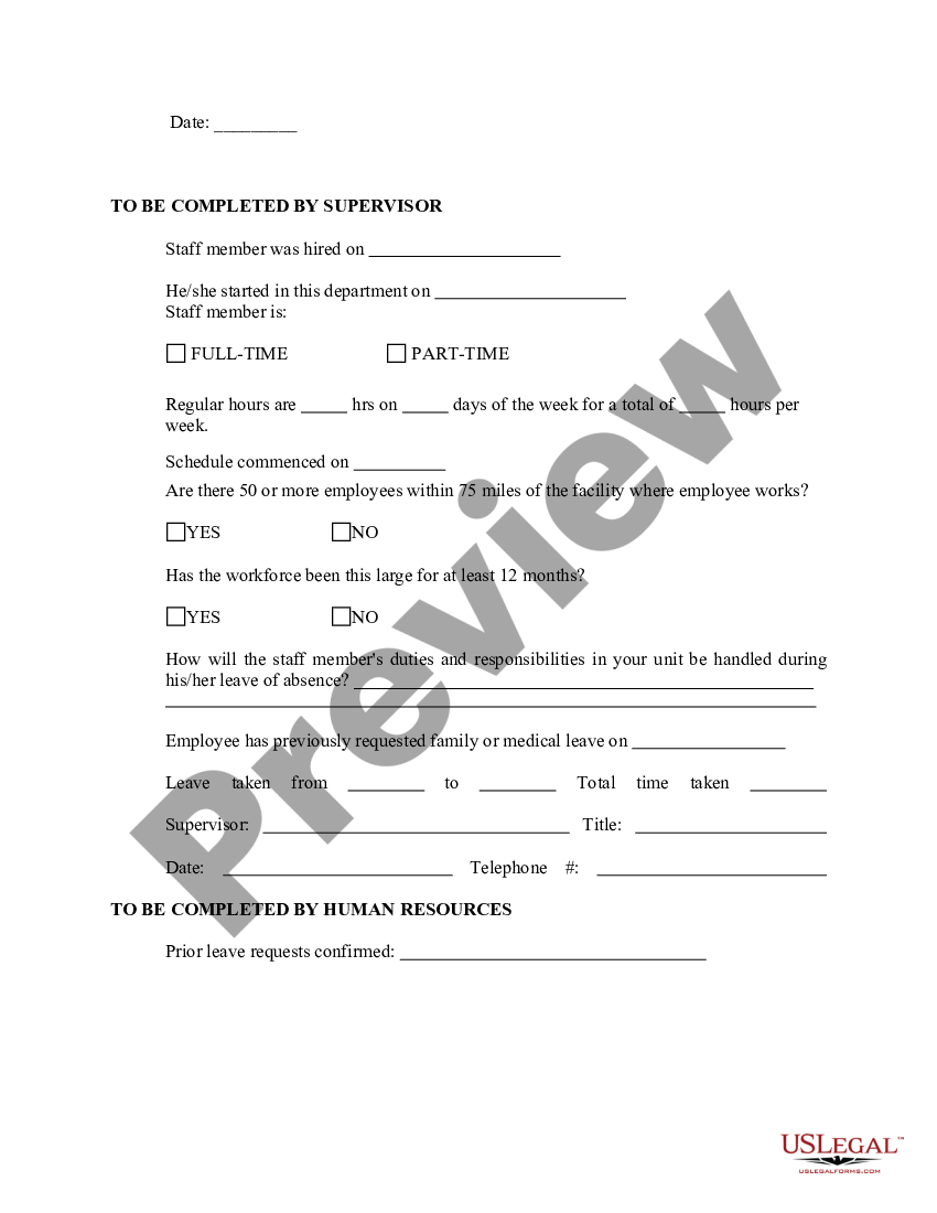 Family and Medical Leave Request Form - Fmla | US Legal Forms