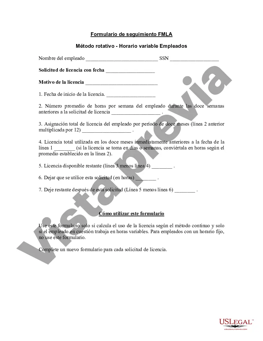 Preview Formulario de seguimiento de FMLA - Método continuo - Empleados de horario variable