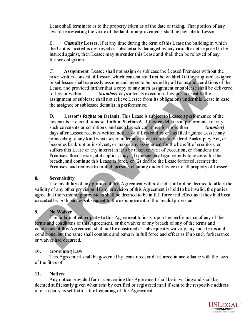 Preview Lease or Rental of Condominium Unit