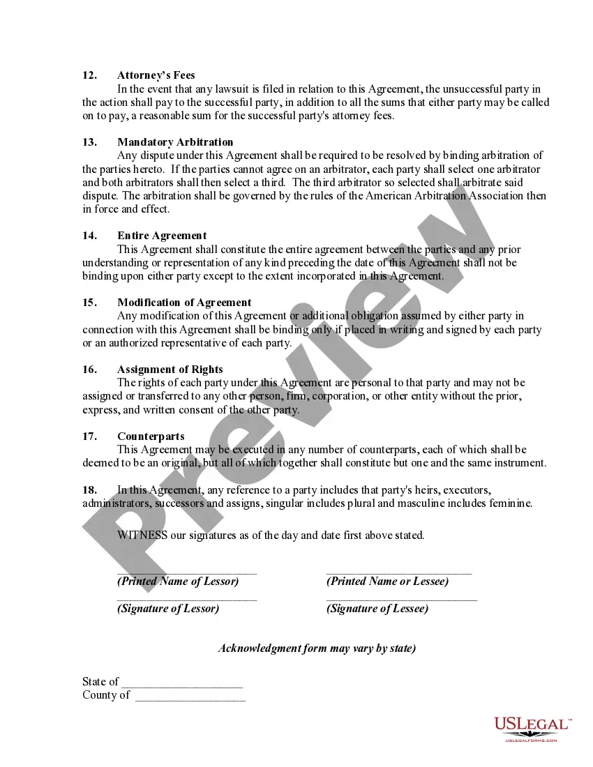Preview Lease or Rental of Condominium Unit
