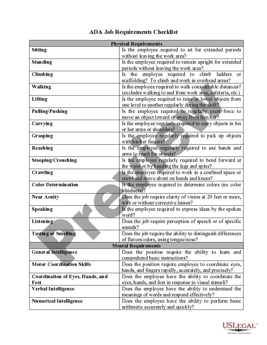 Mississippi ADA Jobs Requirements Checklist US Legal Forms