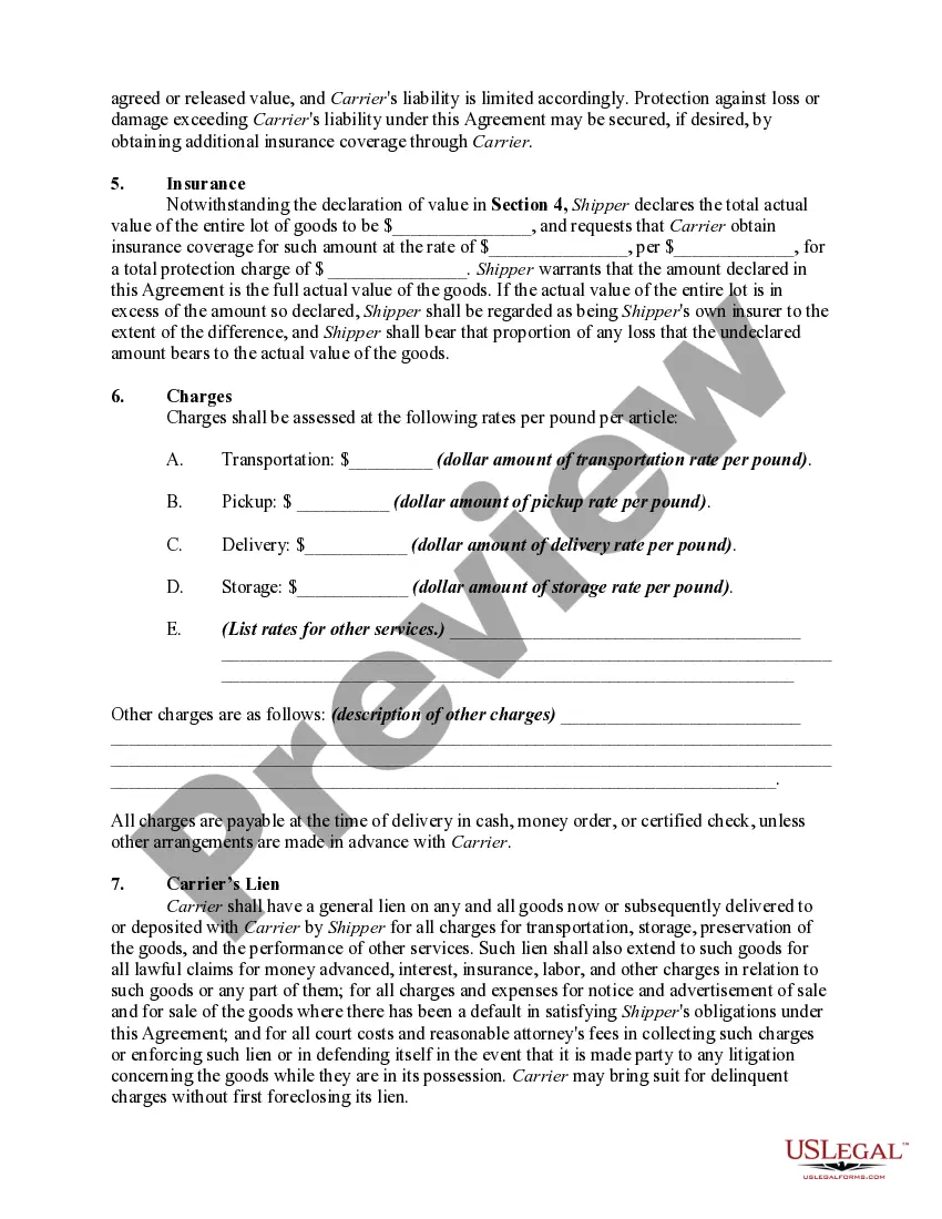 Get Agreement between Carrier and Shipper - Transportation Preview Agreement between Carrier and Shipper - Transportation