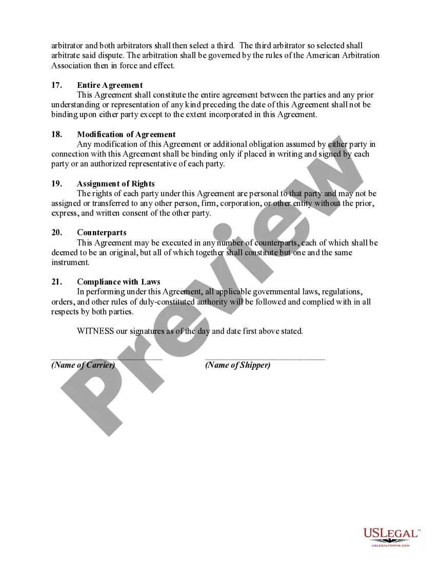 Get Agreement between Carrier and Shipper - Transportation Preview Agreement between Carrier and Shipper - Transportation