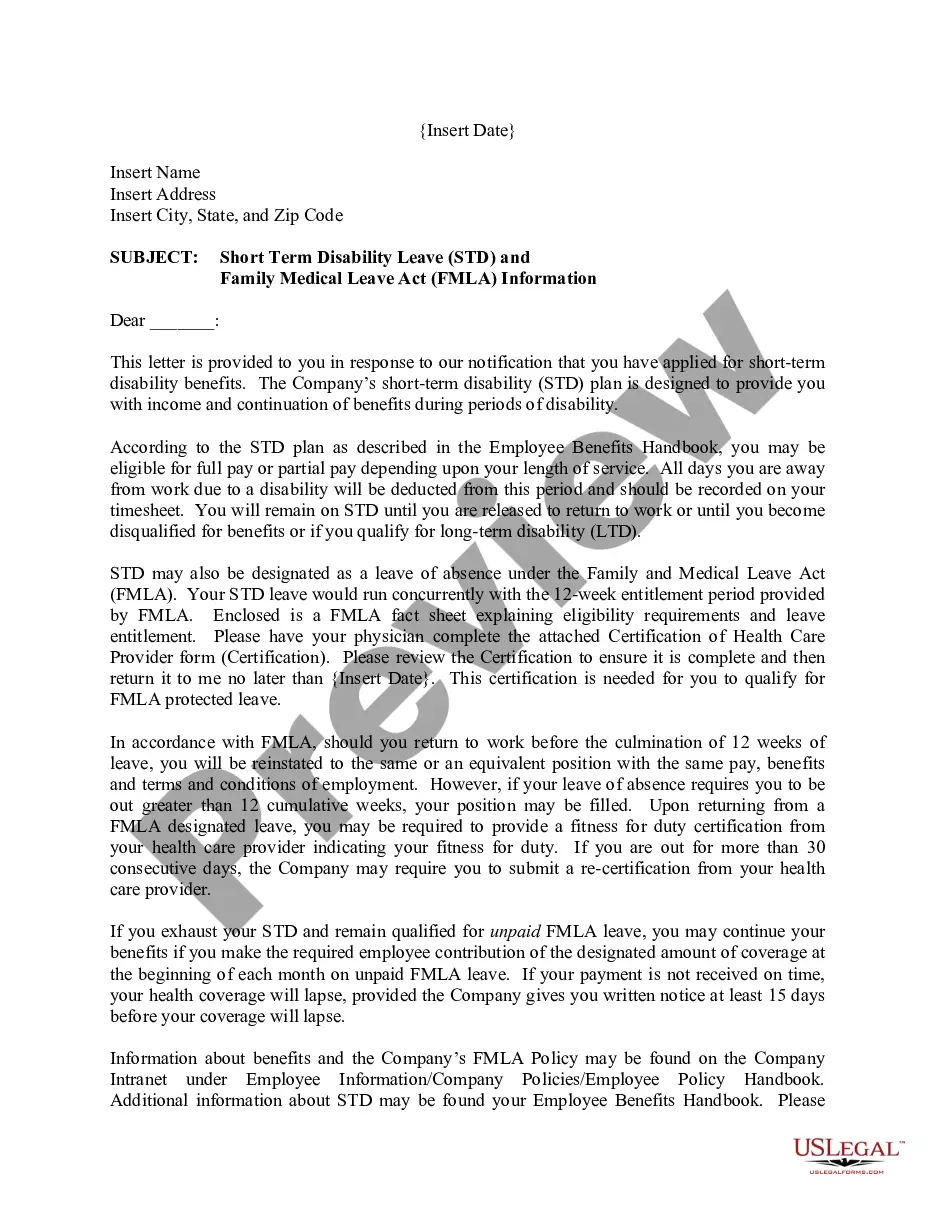 FMLA Information Letter to Employee Sample Disability Letter From