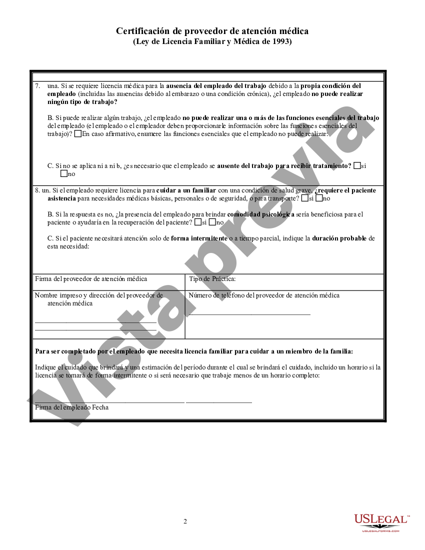 Montgomery Maryland Certificación de Proveedor de Atención Médica bajo la FMLA de 1993 US