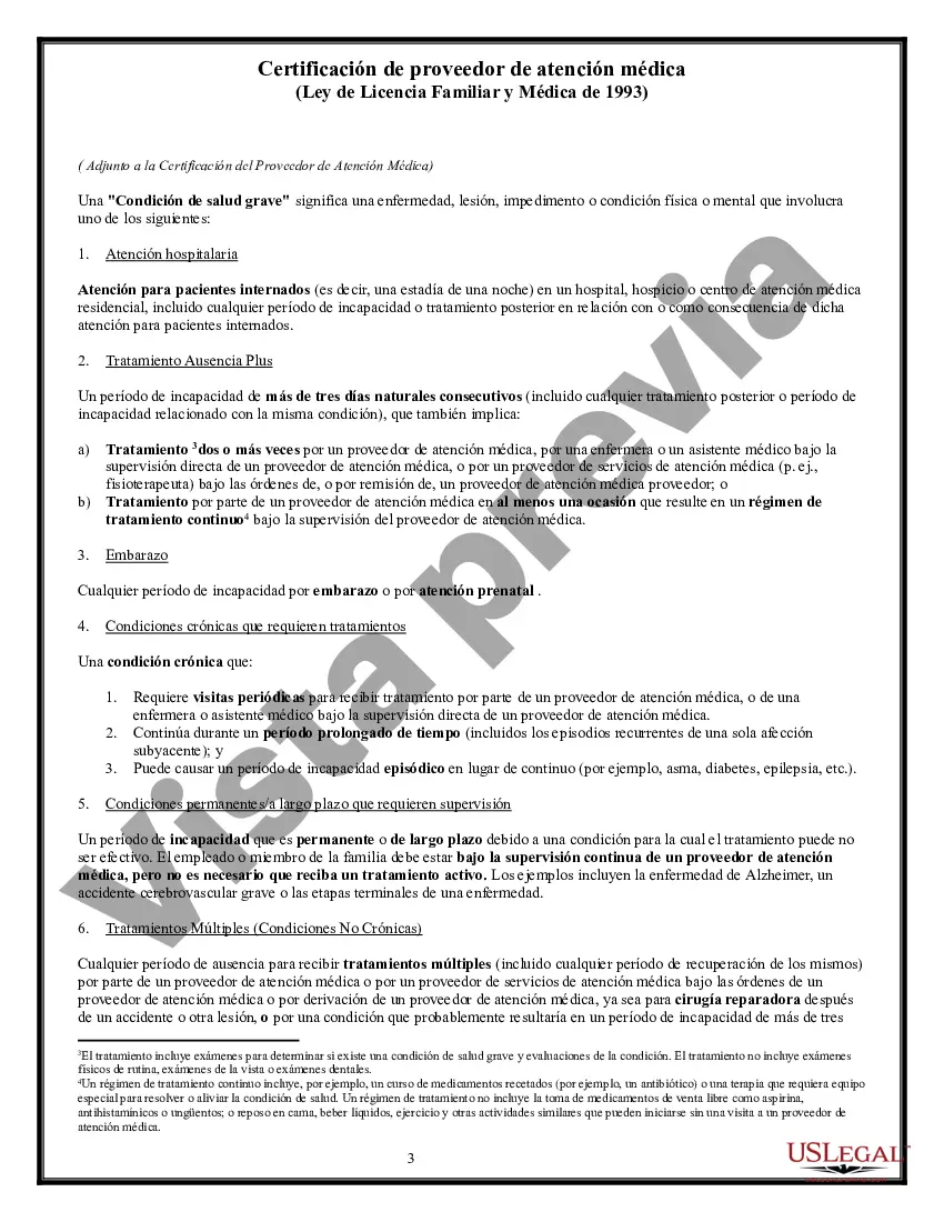 Preview Certificación de Proveedor de Atención Médica bajo la FMLA de 1993