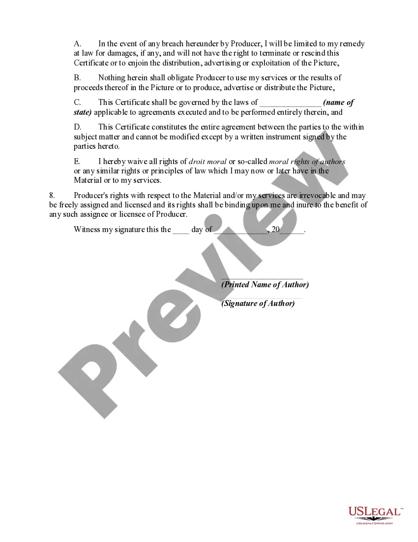 Get Certificate of Authorship - Writing for a Motion Picture Preview Certificate of Authorship - Writing for a Motion Picture