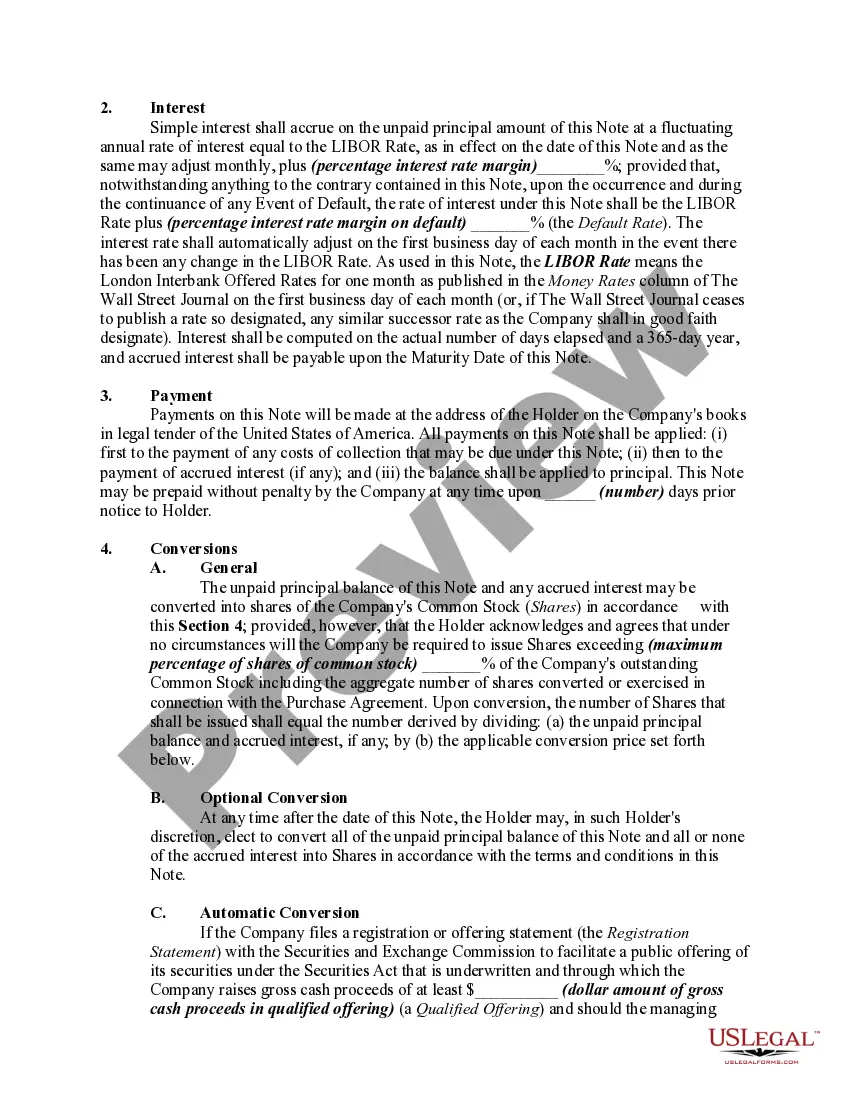 Preview Convertible Promissory Note by Corporation -- One of Series of Notes Issued Pursuant to Convertible Note Purchase Agreement