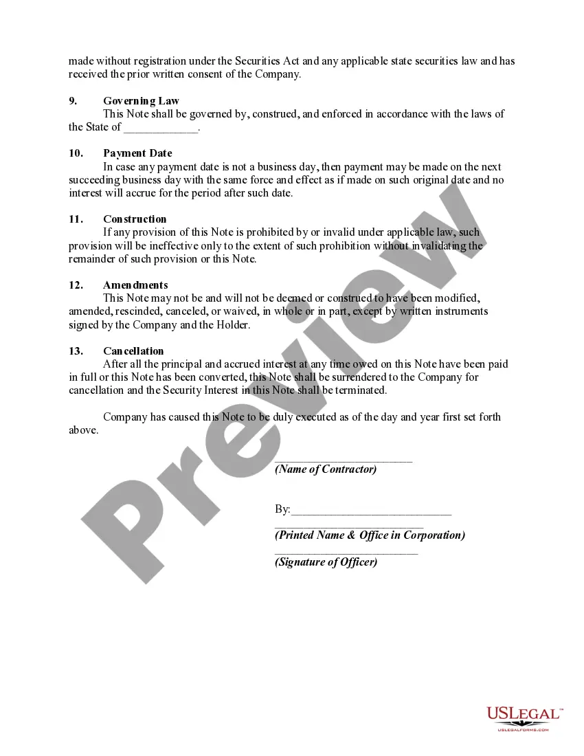 Preview Convertible Promissory Note by Corporation -- One of Series of Notes Issued Pursuant to Convertible Note Purchase Agreement