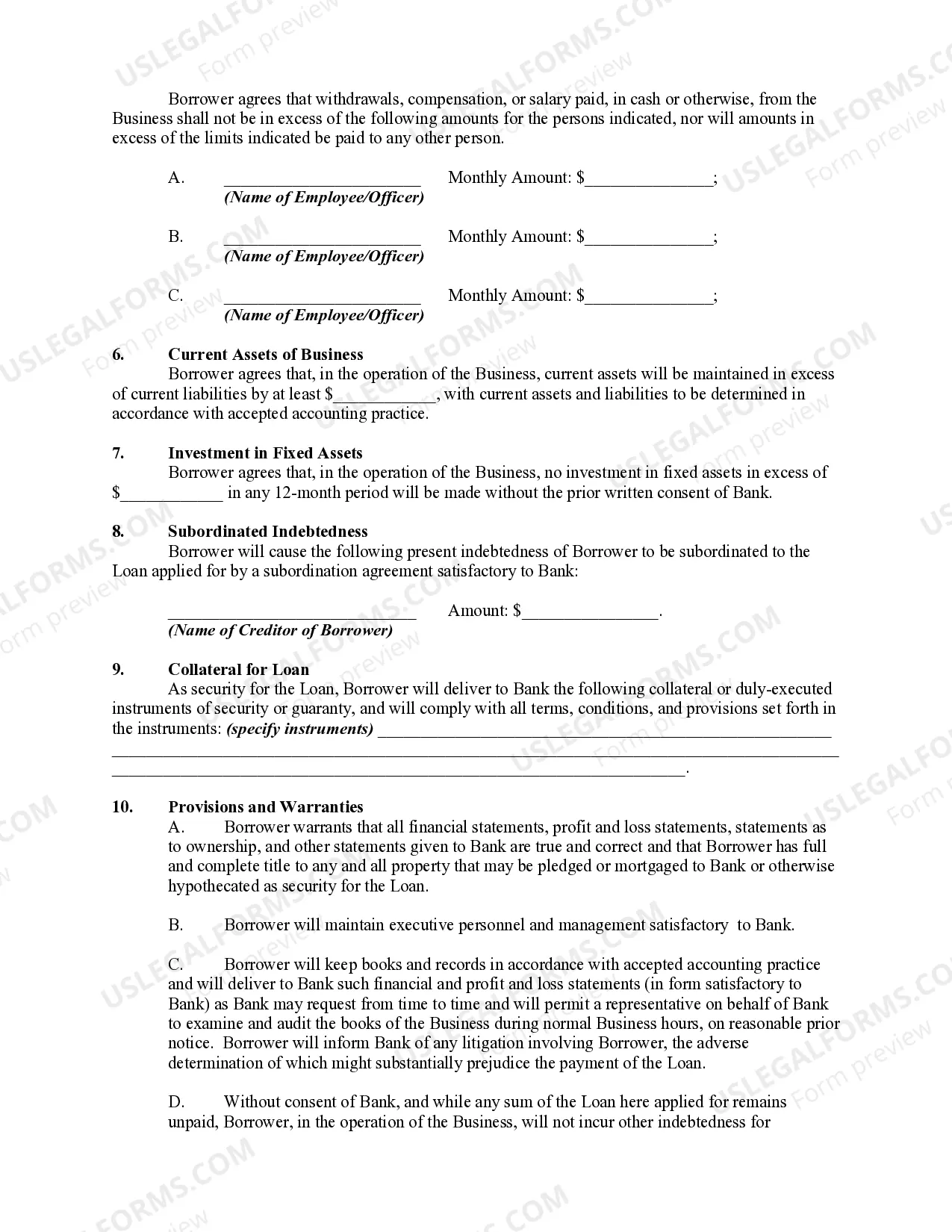 Preview Application and Loan Agreement for a Business Loan
