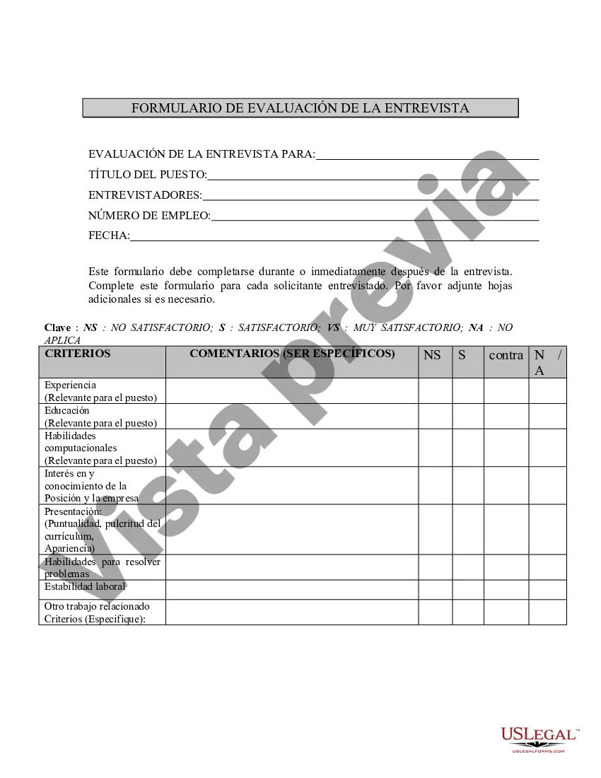 Preview Formulario de evaluación de la entrevista