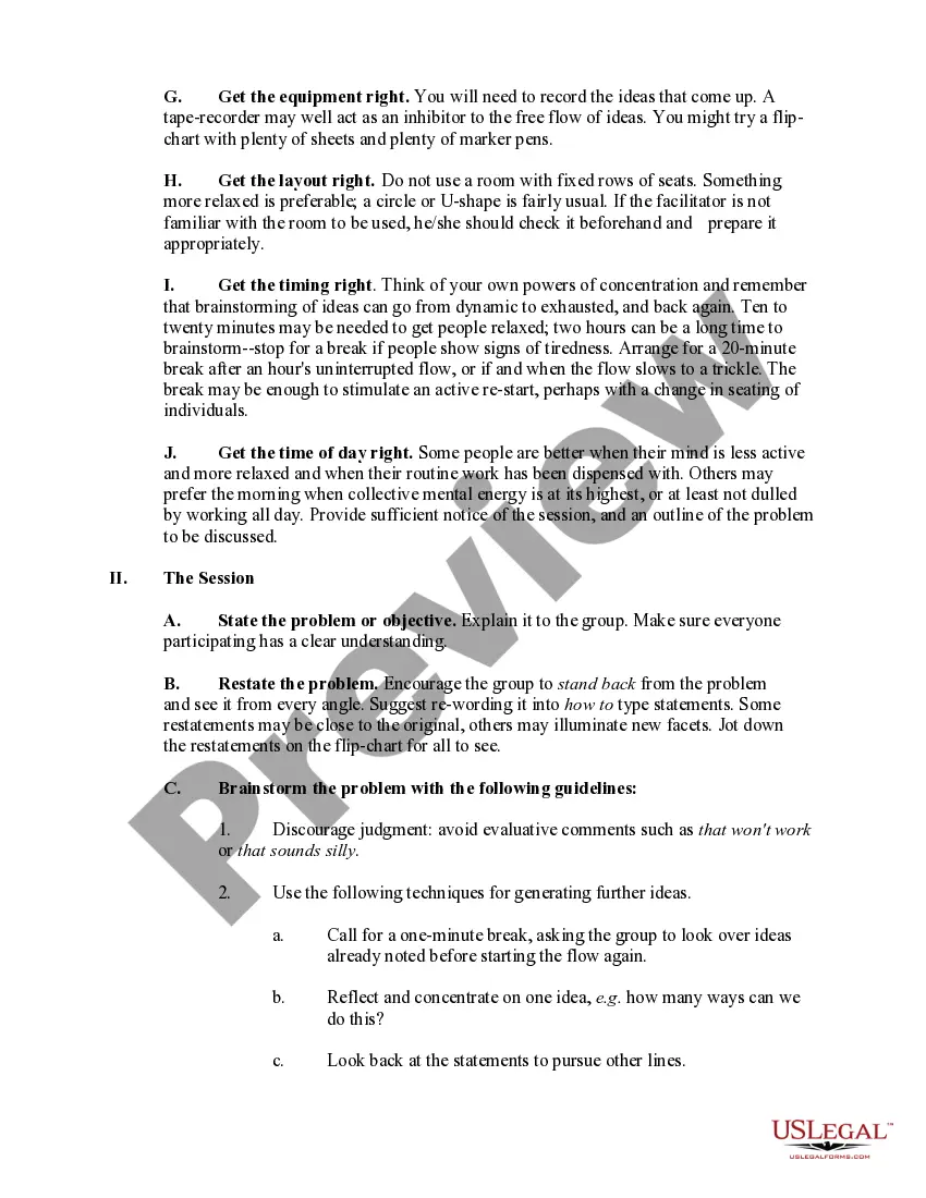 Get Checklist - Conducting a Brainstorming Session Preview Checklist - Conducting a Brainstorming Session