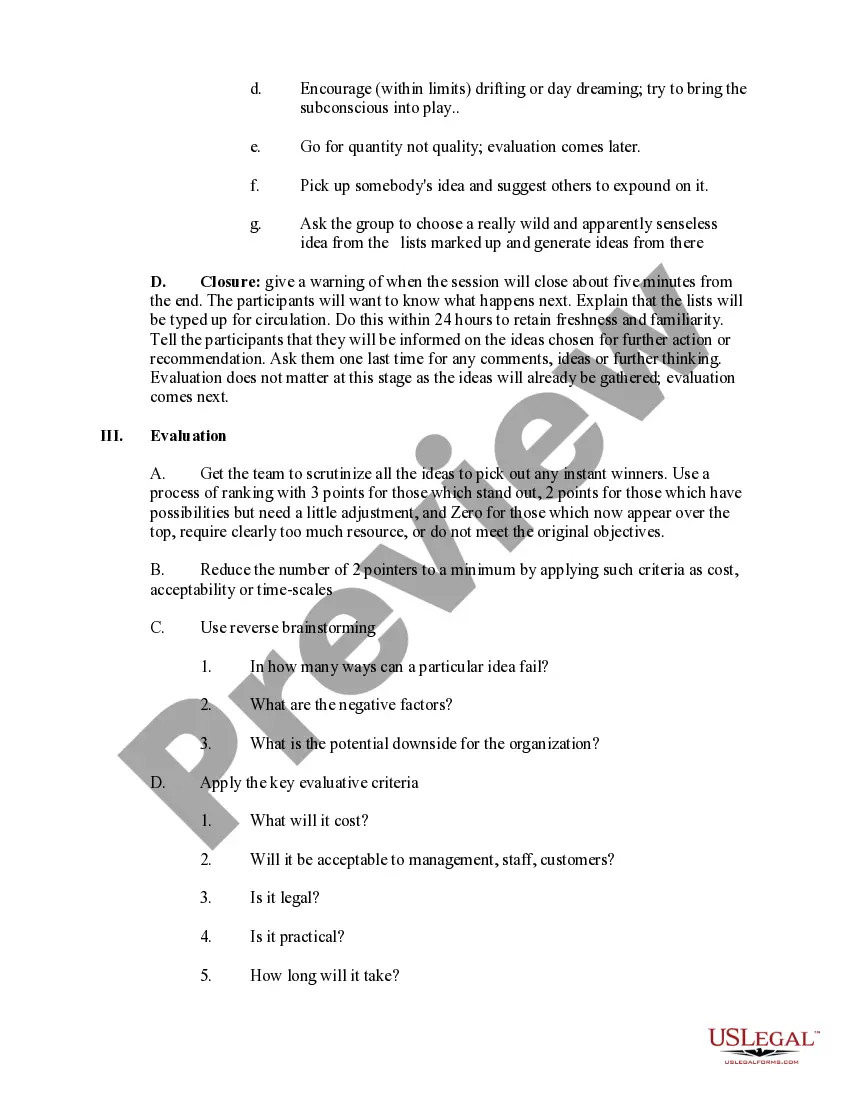 Get Checklist - Conducting a Brainstorming Session Preview Checklist - Conducting a Brainstorming Session
