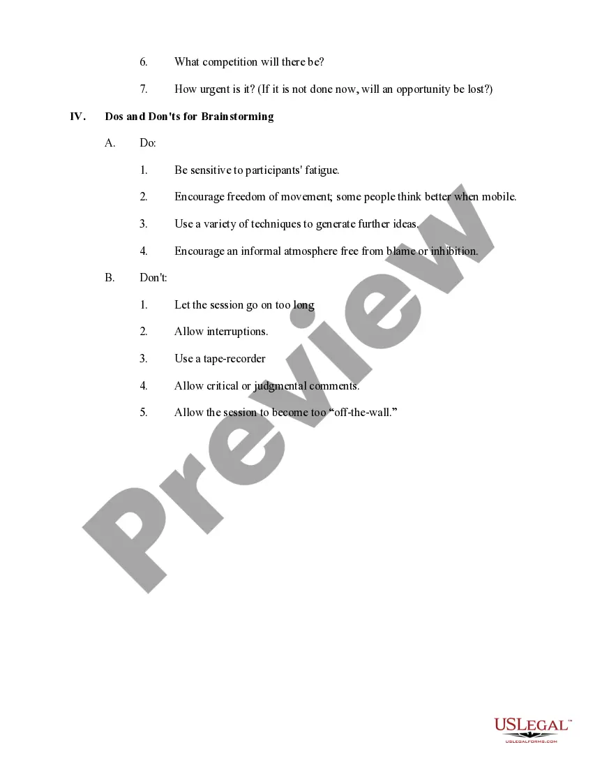 Get Checklist - Conducting a Brainstorming Session Preview Checklist - Conducting a Brainstorming Session